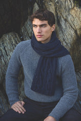 Cable and Rib Scarf - Silent Night - Fisherman Out of Ireland - on model