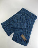 Cable and Rib Scarf & Ribbed Hat - Denim - Fisherman Out of Ireland