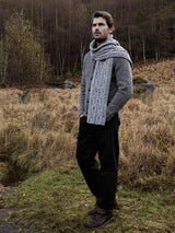 Cable and Rib Scarf – Porridge - Fisherman Out of Ireland - on model