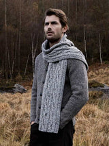 Cable and Rib Scarf – Porridge - Fisherman Out of Ireland - on model