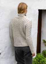 Cabled Funnel Neck Sweater - Cloud - Fisherman Out of Ireland - on model, back