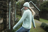 Cabled Funnel Neck Sweater -Cream Mint - Fisherman Out of Ireland - on model, front