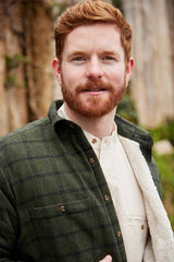 Collar Fleece Lined Flannel Shirt - Forest Green and Black Check - Lee Valley - close up