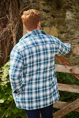 Collar Fleece Lined Flannel Shirt – Douglas Blue Tartan - Lee Valley - on model back