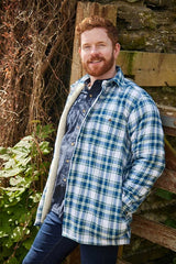 Collar Fleece Lined Flannel Shirt – Douglas Blue Tartan - Lee Valley - on model 2