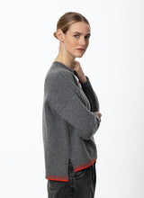 Crew neck sweater with blanket stitch detailing – Grey and Lifebuoy - Fisherman Out of Ireland - side