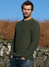 Crew neck with roll edges jumper – Fisherman Out of Ireland - Olive - On model, side