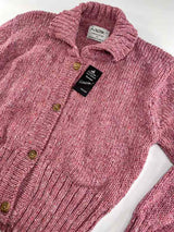 Cropped Panel Cardigan – Speckled dusty pink – Rossan Knitwear - detail