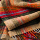 Lambswool Scarf - Beige, Orange, Red and Charcoal Plaid - John Hanly - close up