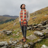 Lambswool Scarf - Beige, Orange, Red and Charcoal Plaid - John Hanly - on model