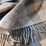 Fine Merino Scarf - Blue, Grey, Stone and White Block Check - John Hanly - detail