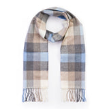 Fine Merino Scarf - Blue, Grey, Stone and White Block Check - John Hanly
