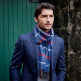 Fine Merino Scarf - Blue, Red, Sky and Beige Check - John Hanly