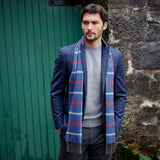 Fine Merino Scarf - Blue, Red, Sky and Beige Check - John Hanly