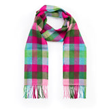 Fine Merino Scarf -Pink Raspberry, Blue and Green Block Check - John Hanly