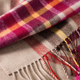 Fine Merino Scarf -Pink, Wine, Orange and Stone Check - John Hanly - detail