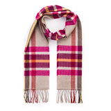Fine Merino Scarf -Pink, Wine, Orange and Stone Check - John Hanly