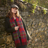 Fine Merino Scarf - Red, Green and Blue and Green Check Herringbone - John Hanly - on model
