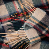 Fine Merino Scarf - Navy, Red and Buscuit Check - John Hanly - close up