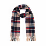 Fine Merino Scarf - Navy, Red and Buscuit Check - John Hanly