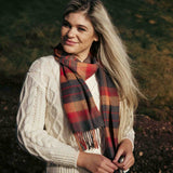 Fine Merino Scarf - Orange and Charcoal Plaid - John Hanly- on model