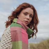 Fine Merino Scarf - Pink and Green Block - John Hanly - on model