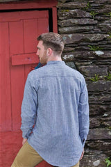 Flannel Granddad Shirt - white stripes on dark grey ground - Lee Valley - back