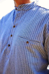 Flannel Granddad Shirt - white stripes on dark grey ground - Lee Valley - detail pocket
