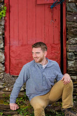 Flannel Granddad Shirt - white stripes on dark grey ground - Lee Valley