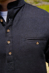 Flannel Granddad Shirt - Navy Melange Twill - Lee Valley - detail front
