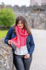 Herringbone Lambswool Scarf - Red - McNutt of Donegal - on model