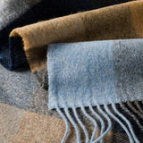 Lambswool Scarf - Beige, Grey, Blue, Silver and Navy Block Check - John Hanly - detail