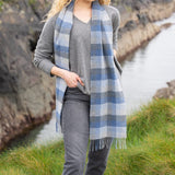 Lambswool Scarf - Blue and Grey Block Check - John Hanly - on model