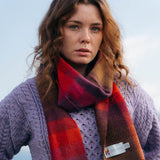 Lambswool Scarf - Purple, Red and Brown Block - John Hanly - on model