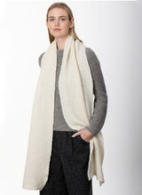 Links Stitch Alpaca Scarf - Ecru - Fisherman Out of Ireland - on model
