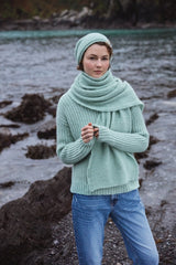 Links Stitch Alpaca Scarf and beanie - Mint Cream - Fisherman Out of Ireland