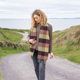 Merino and Cashmere Scarf - Green, Wine and Clay Diamond Check - John Hanly - on model