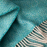Merino and Cashmere Throw - Green and Aqua Herringbone - John Hanly - detail