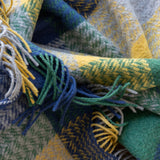 Merino and Cashmere Throw - Blue, Grey, Yellow and Green Block Textured Twill - John Hanly - close up