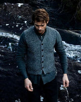 Ribbed Button Waistcoat - Wool Steel - Fisherman Out of Ireland - on model, front