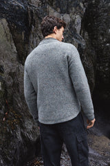 Ribbed Roll Neck Jumper with curved end at back - Smoke - Fisherman Out of Ireland - on model - back