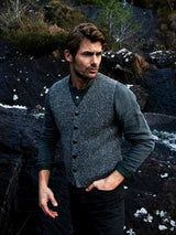 Ribbed Button Waistcoat - Wool Steel - Fisherman Out of Ireland - on model