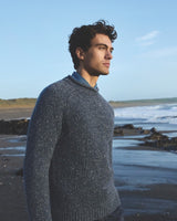 Saddle Shoulder Roll Neck Jumper - Steel Wool - Fisherman Out of Ireland - on model