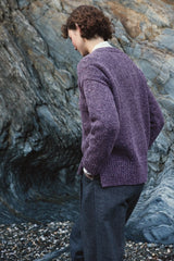 Slouchy Crew Neck Jumper with Side Slits - Mauve - Fisherman Out of Ireland - on model - back