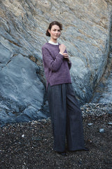 Slouchy Crew Neck Jumper with Side Slits - Mauve - Fisherman Out of Ireland - on model