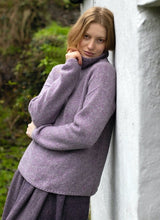 Slouchy Funnel Neck sweater - Lilac - Fisherman Out of Ireland - on model, side