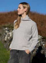 Slouchy Funnel Neck sweater - Oyster - Fisherman Out of Ireland - on model 2