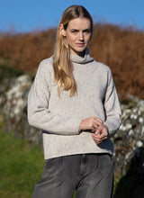 Slouchy Funnel Neck sweater - Oyster - Fisherman Out of Ireland - on model