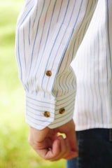 Vintage Granddad Shirt - Blue pin stripes on white ground - Lee Valley - detail wrist