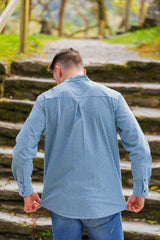 Vintage Granddad Shirt - Green & Blue stripes - Lee Valley - back